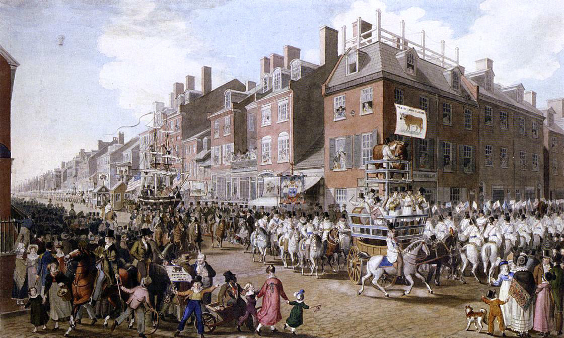 John Ludwig Krimmel View of the Parade of the Victuallers From Fourth and Chestnut Streets - Hand Painted Oil Painting