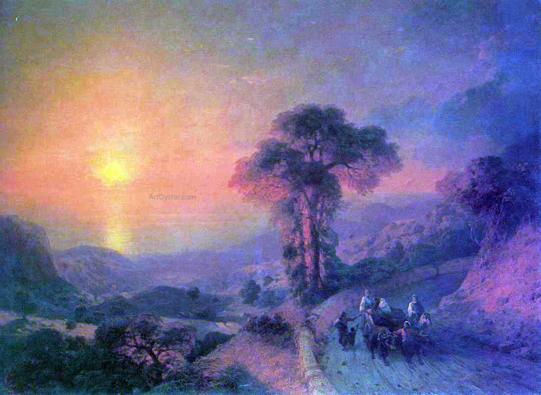 Ivan Constantinovich Aivazovsky View of the Sea from the Mountains at Sunset, Crimea - Hand Painted Oil Painting