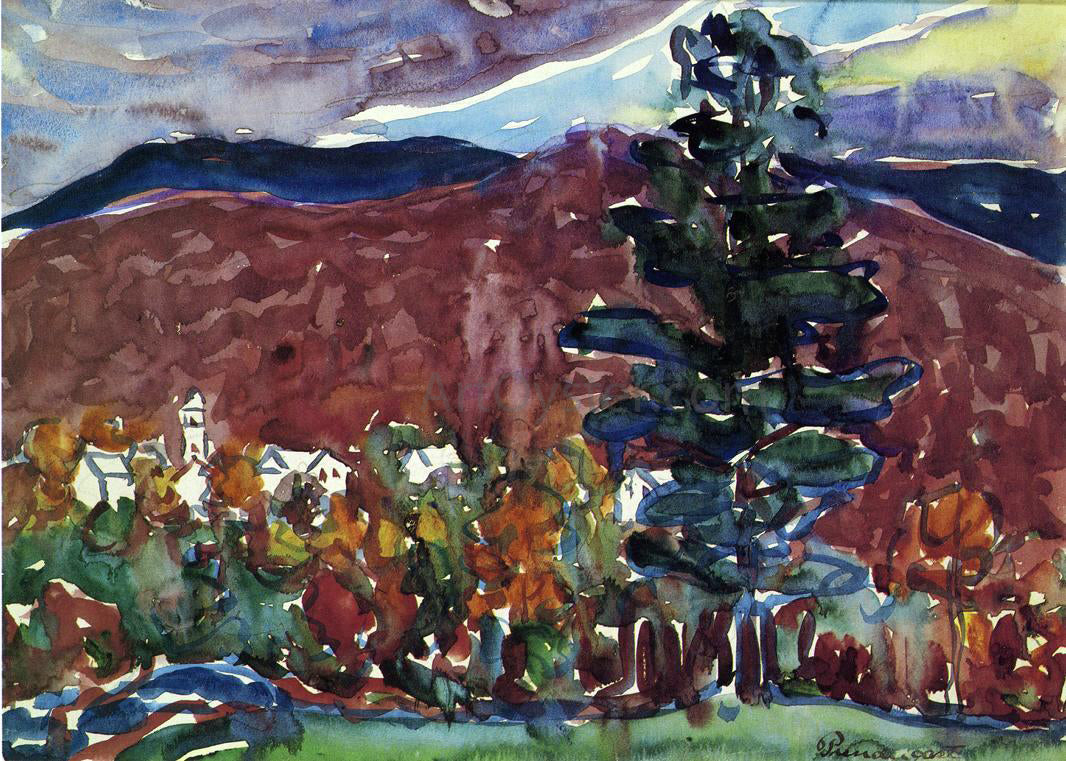  Maurice Prendergast Village Against Purple Mountain - Hand Painted Oil Painting