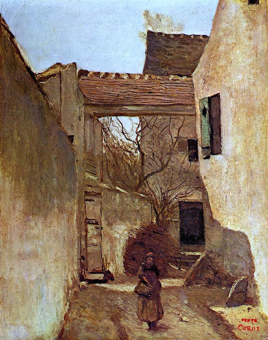 Jean-Baptiste-Camille Corot Village Corner, Ecouen (also known as Seine and Oise) - Hand Painted Oil Painting