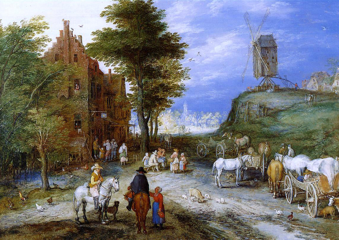 The Elder Jan Bruegel Village Entrance with Windmill - Hand Painted Oil Painting