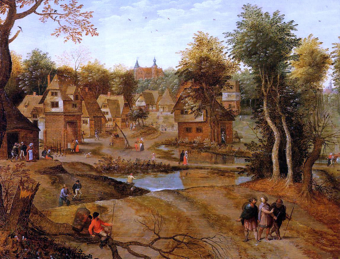 The Younger Pieter Bruegel Village Landscape with Ammaus Pilgrims - Hand Painted Oil Painting