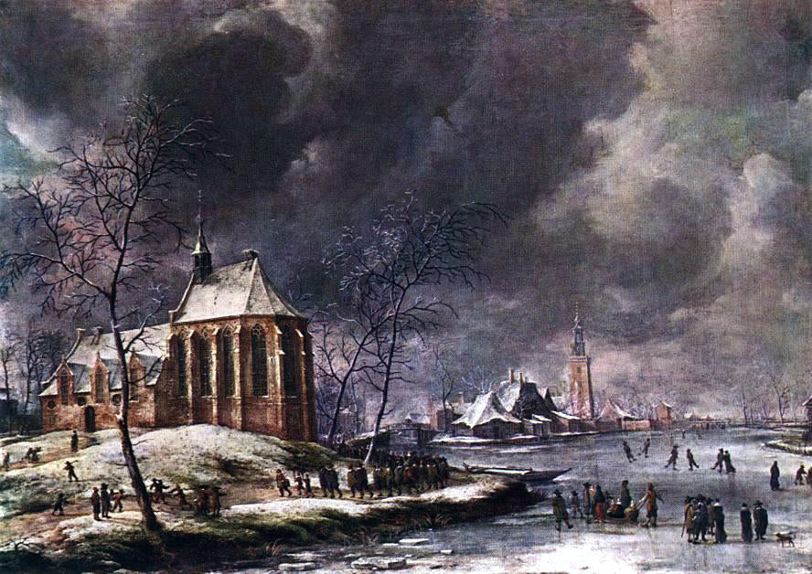 Jan Abrahamsz Beerstraten Village of Nieukoop in Winter with Child Funeral - Hand Painted Oil Painting