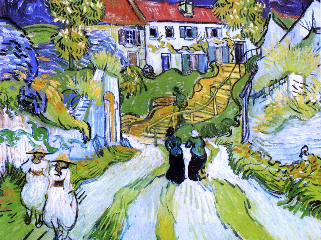 Vincent Van Gogh A Village Street and Steps in Auvers with Figures - Hand Painted Oil Painting
