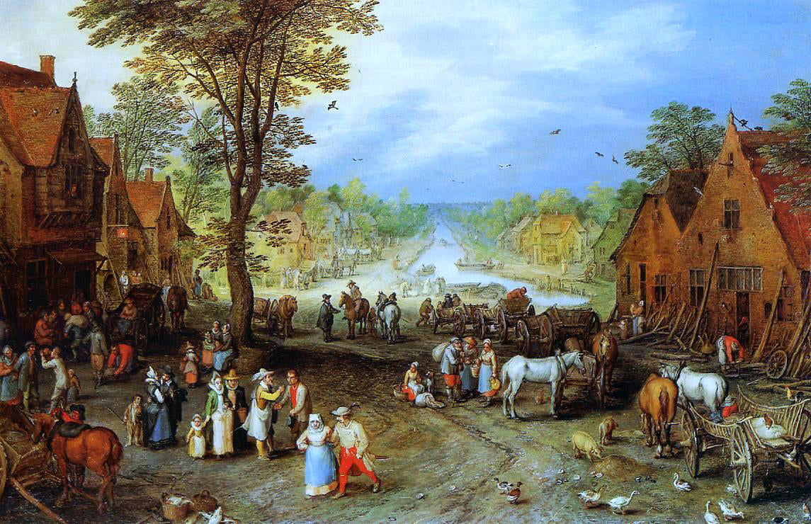 The Elder Jan Bruegel Village Street with Canal - Hand Painted Oil Painting
