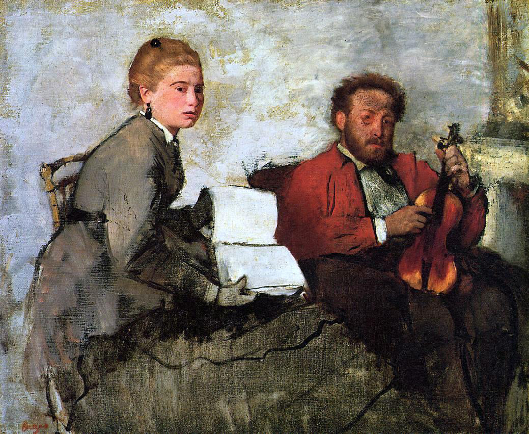 Edgar Degas A Violinist and Young Woman - Hand Painted Oil Painting