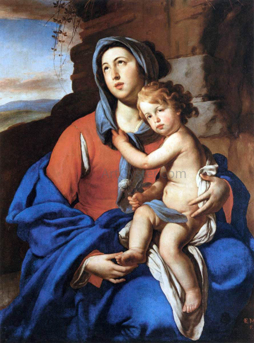 Massimo Stanzione Virgin and Child - Hand Painted Oil Painting