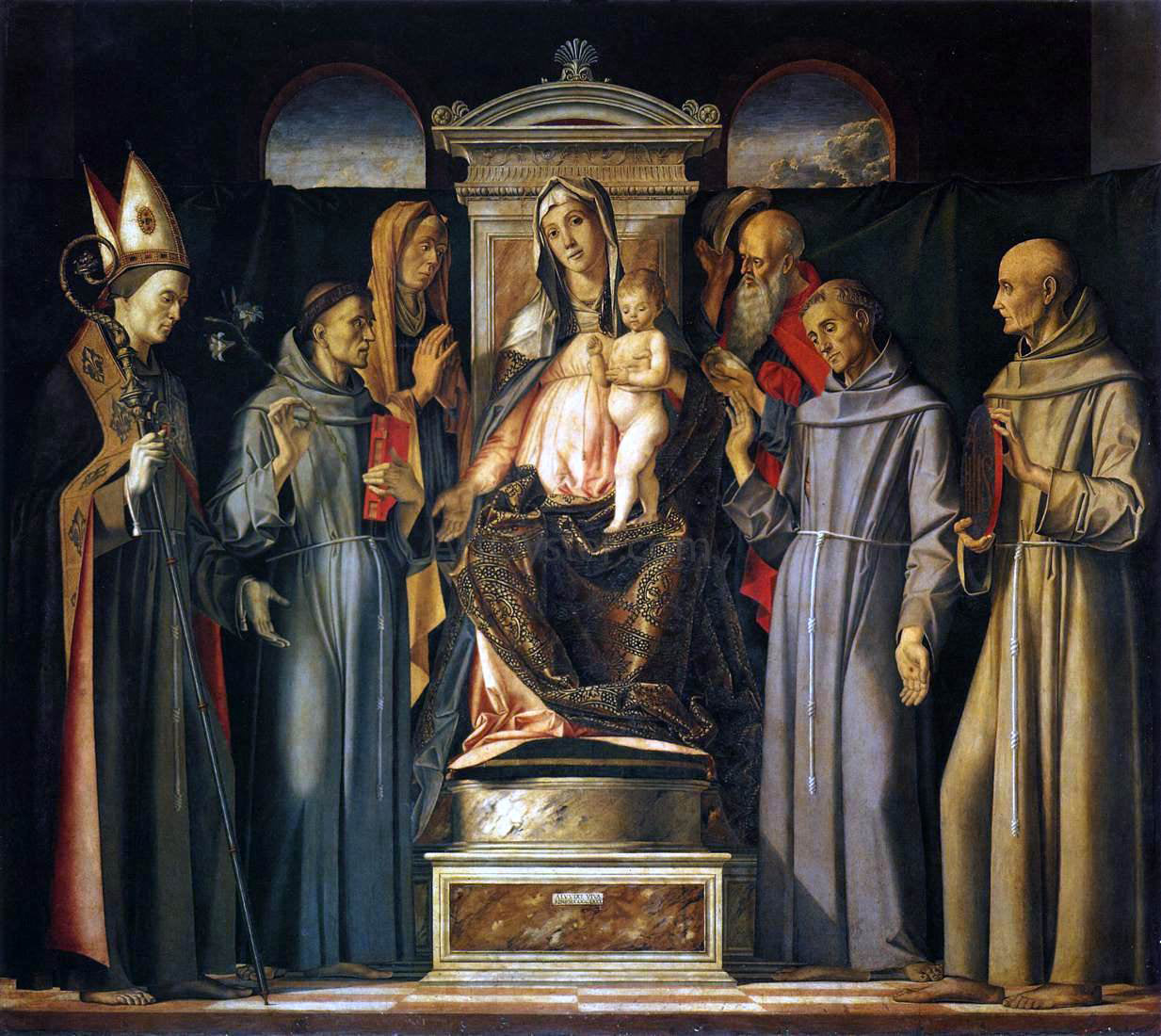  Alvise Vivarini Virgin and Child Enthroned with Saints (Sacra Conversazione) - Hand Painted Oil Painting
