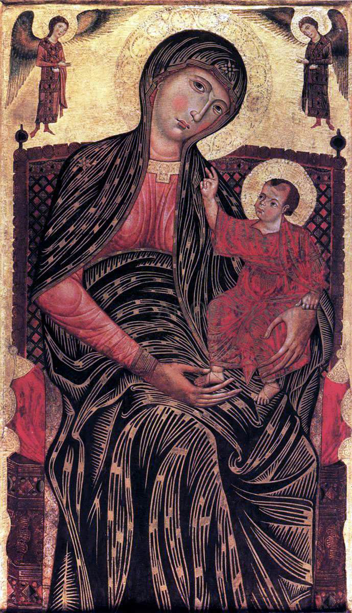 Master of Magdalen Virgin and Child Enthroned with Two Angels - Hand Painted Oil Painting