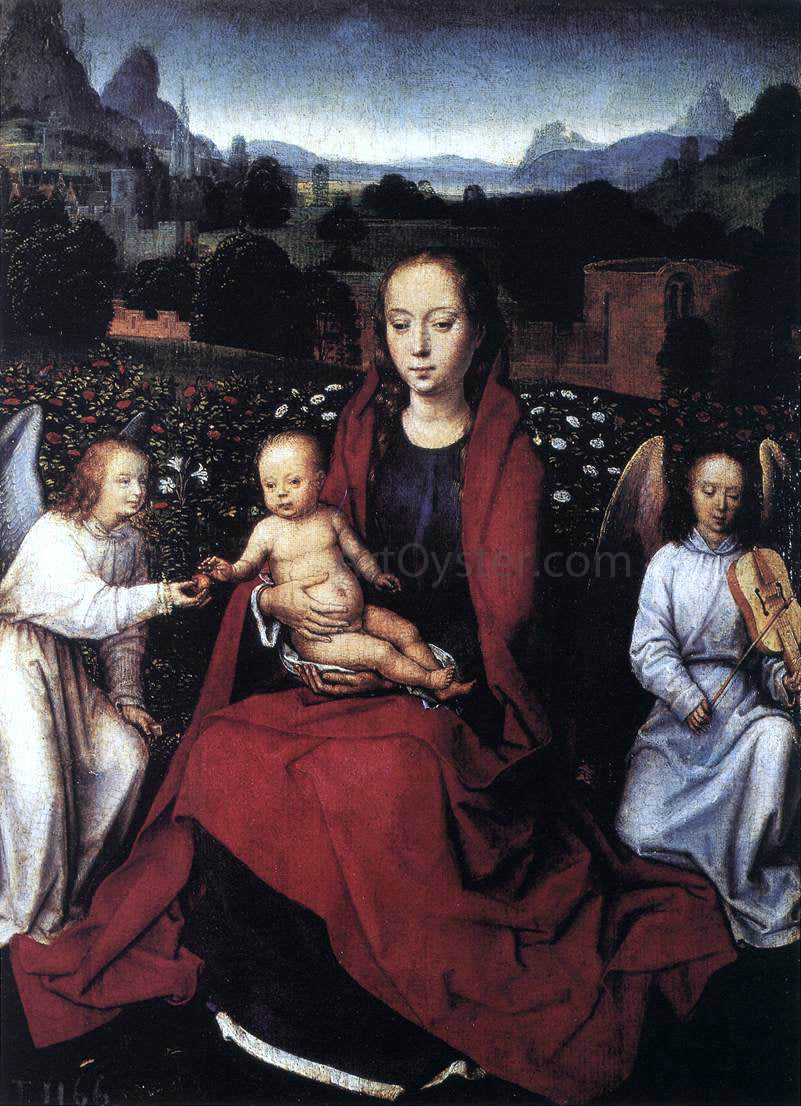 Hans Memling Virgin and Child in a Rose-Garden with Two Angels - Hand Painted Oil Painting