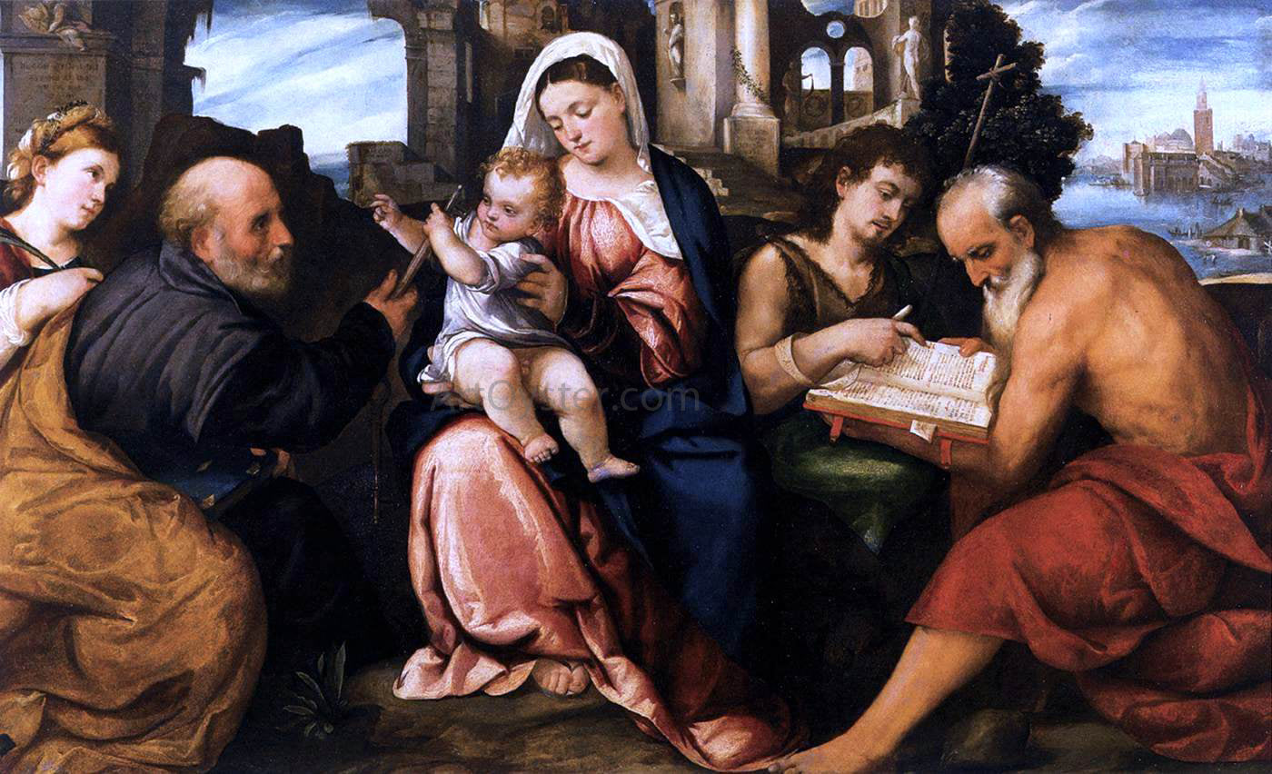  Bonifazio Veronese Virgin and Child with Saints - Hand Painted Oil Painting