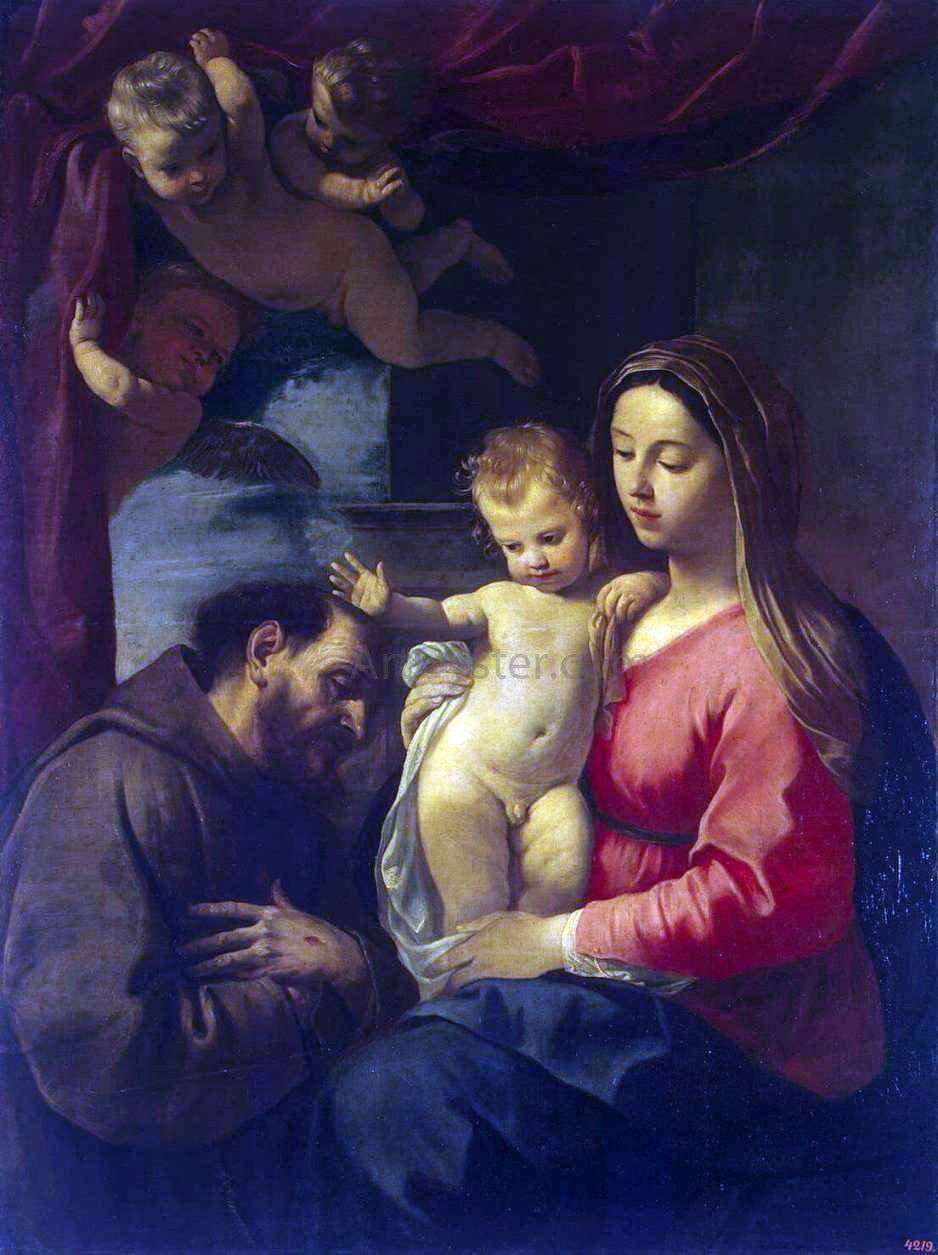 Simone Cantarini Virgin and Child with St Francis of Assisi - Hand Painted Oil Painting
