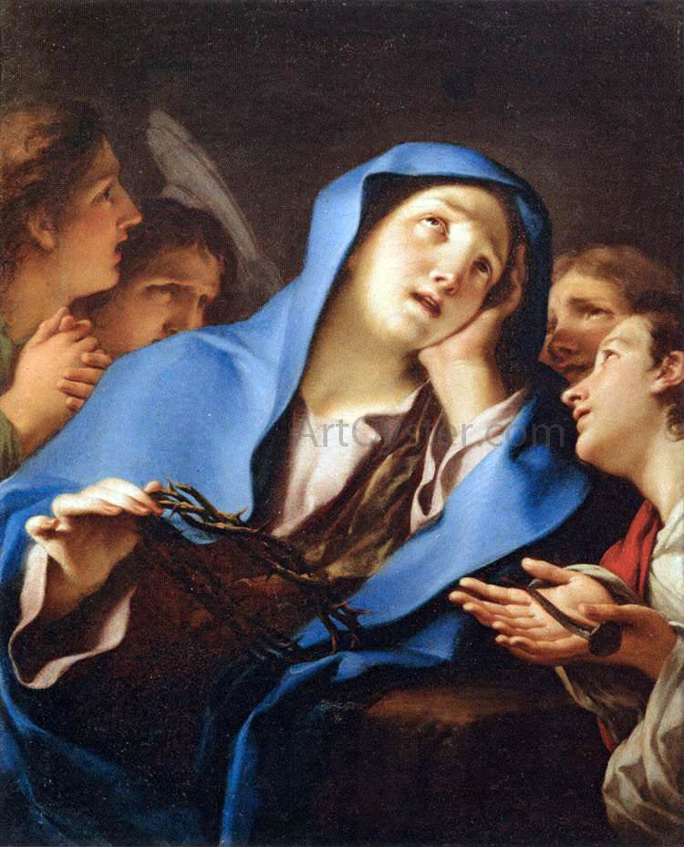 Christopher Unterberger Virgin of Sorrow Surrounded by Angels - Hand Painted Oil Painting