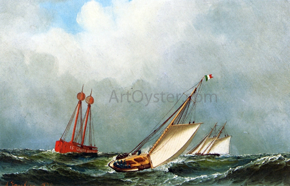 Antonio Jacobsen Vision and Dauntless off Sandy Hook Lightship - Hand Painted Oil Painting