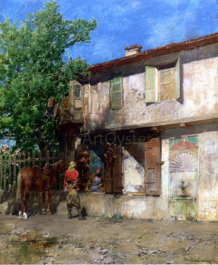 Alberto Pasini Visiting the Pottery Vendor - Hand Painted Oil Painting