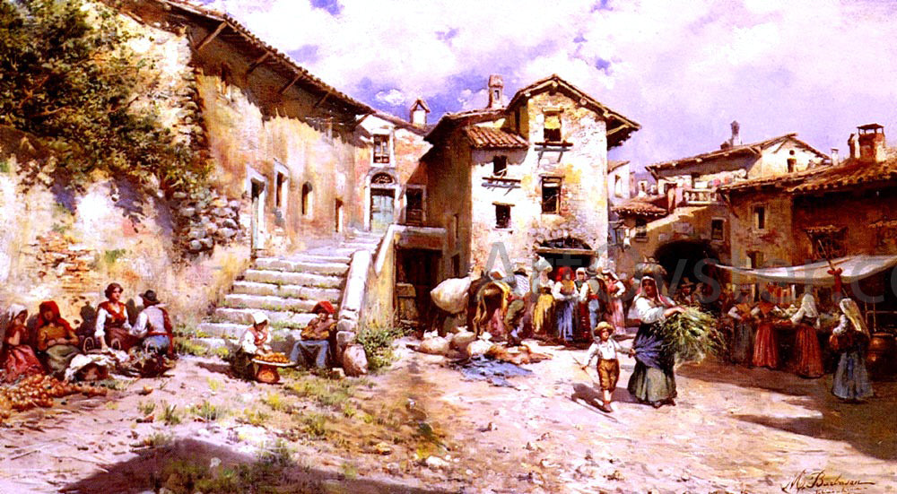Mariano Barbasan Vista Rural De Los Alrededores De Un Pueblo De Roma - Hand Painted Oil Painting
