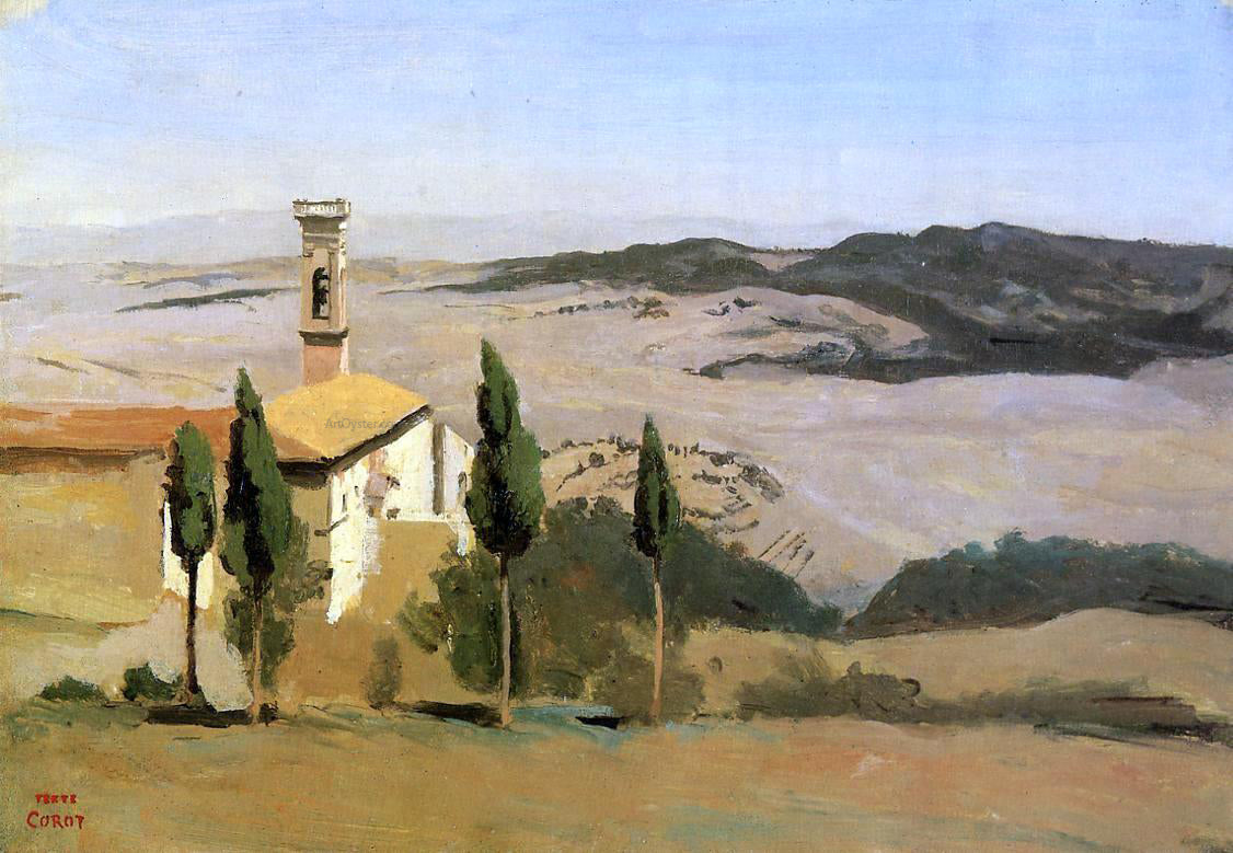 Jean-Baptiste-Camille Corot Volterra - Church and Bell Tower - Hand Painted Oil Painting