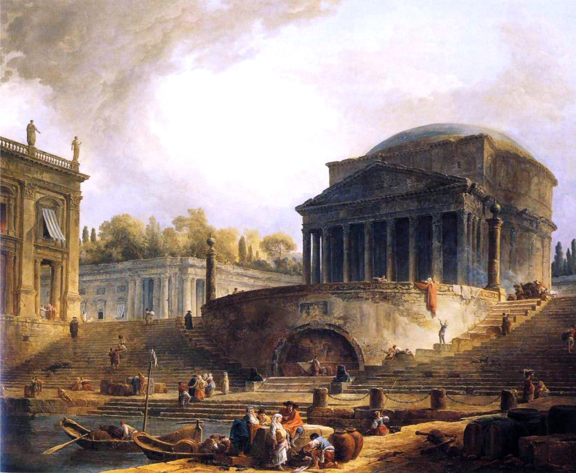 Hubert Robert Vue du Port de Ripetta, a Rome - Hand Painted Oil Painting
