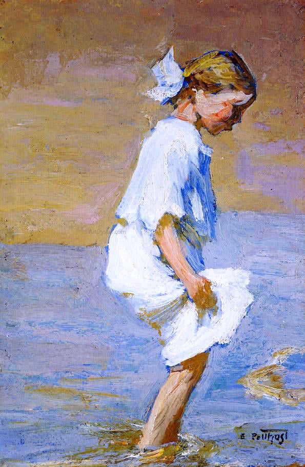 Edward Potthast Wading at the Shore - Hand Painted Oil Painting
