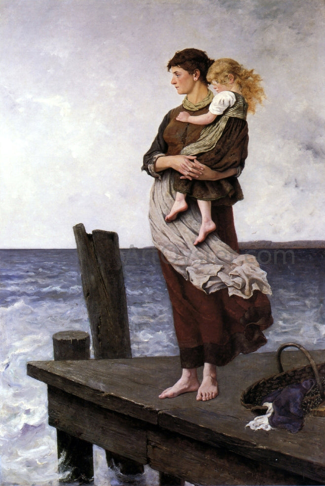August Nikolaus Hagborg Waiting - Hand Painted Oil Painting