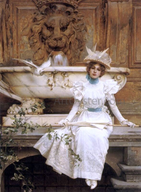 Vittorio Matteo Corcos Waiting by the Fountain - Hand Painted Oil Painting