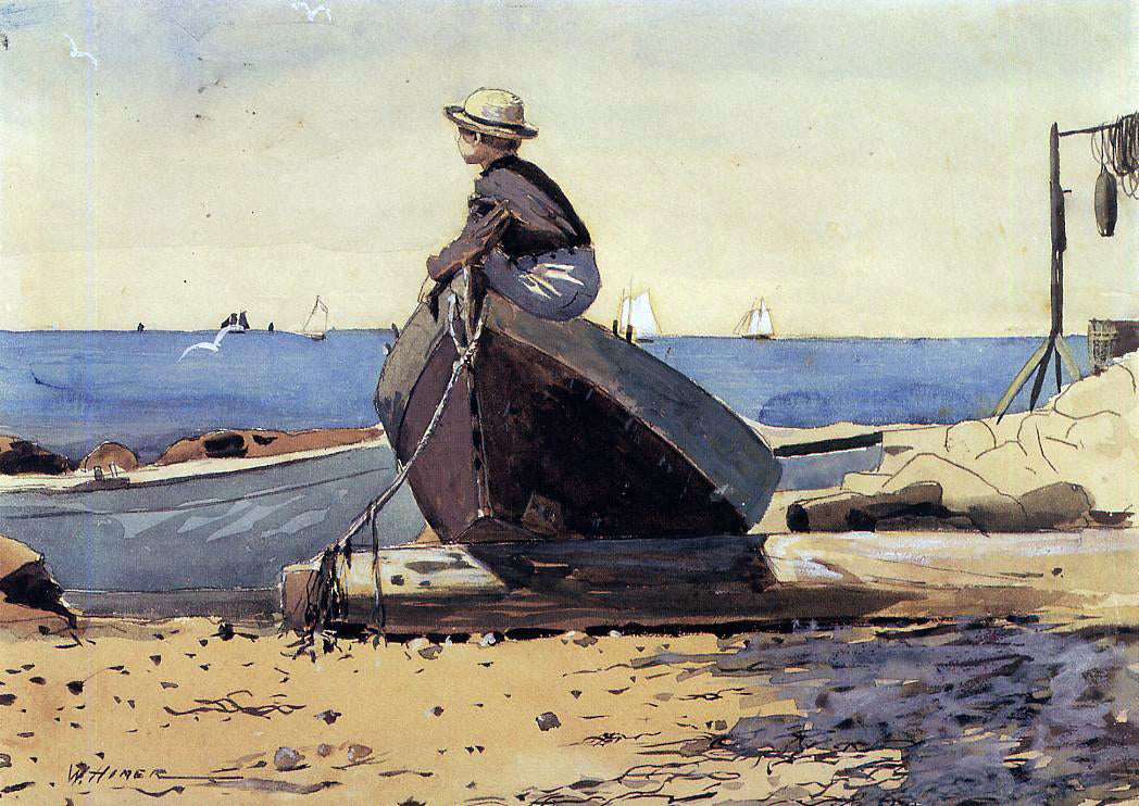 Winslow Homer Waiting for Dad (also known as Longing) - Hand Painted Oil Painting