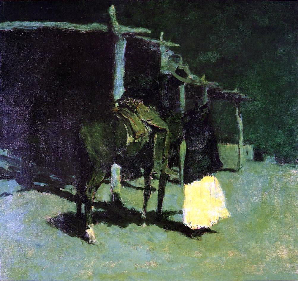 Frederic Remington Waiting in the Moonlight - Hand Painted Oil Painting