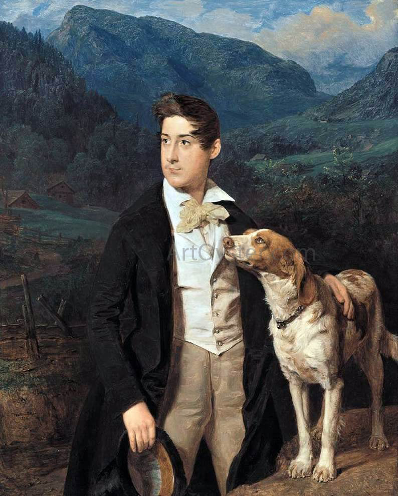 Ferdinand Georg Waldmuller Waldmuller's Son Ferdinand with Dog - Hand Painted Oil Painting