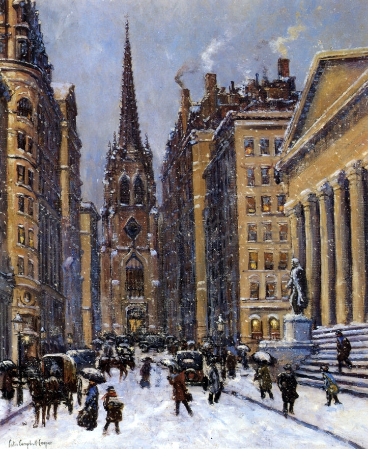 Colin Campbell Cooper Wall Street Facing Trinity Church - Hand Painted Oil Painting