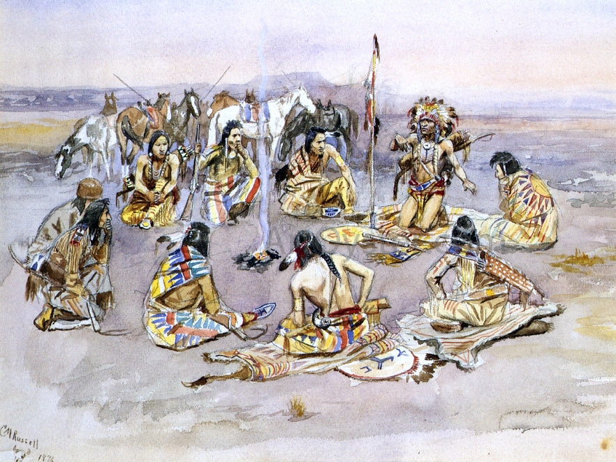 Charles Marion Russell War Council - Hand Painted Oil Painting