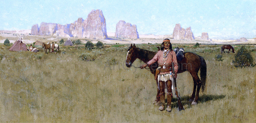 Henry F Farney Warrior and Teepees - Hand Painted Oil Painting