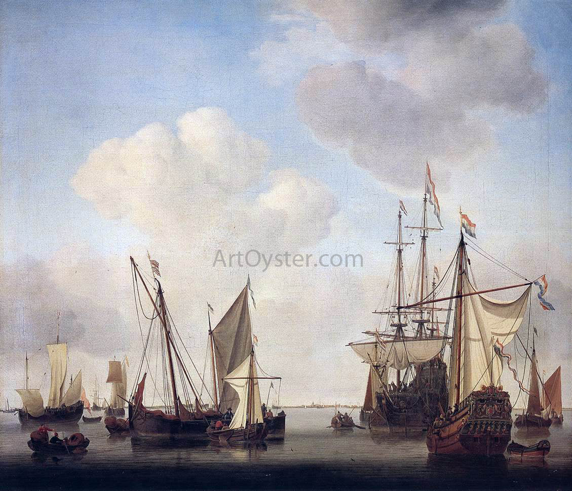 The Younger Willem Van de Velde Warships at Amsterdam - Hand Painted Oil Painting