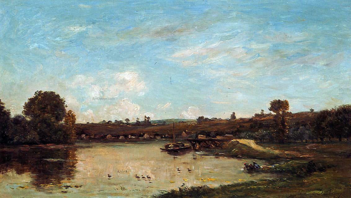 Charles Francois Daubigny Washerwoman near Valdomdois - Hand Painted Oil Painting
