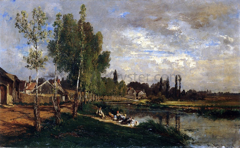 Alexandre-Rene Vernon Washerwomen by the Water at Morning - Hand Painted Oil Painting