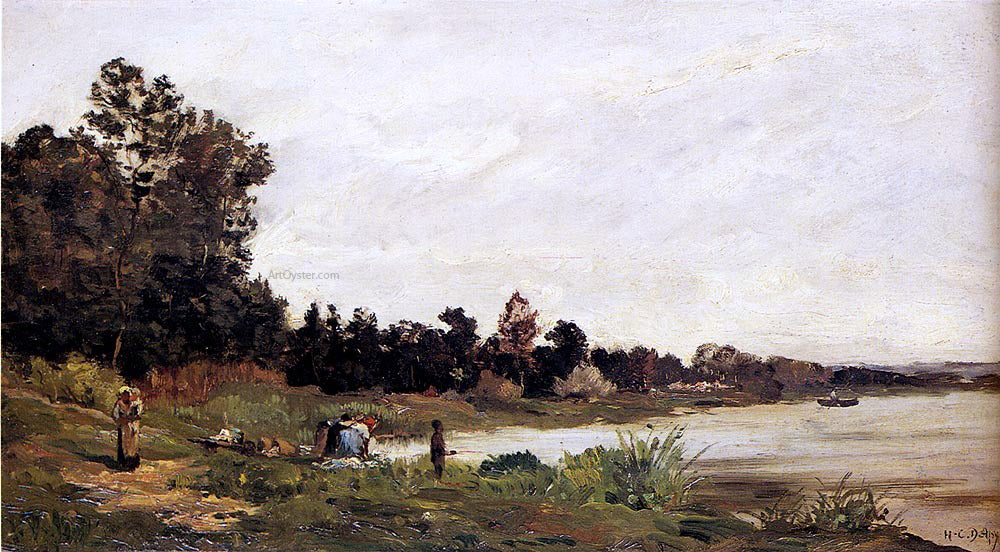 Hippolyte Camille Delpy Washerwomen In A River Landscape - Hand Painted Oil Painting