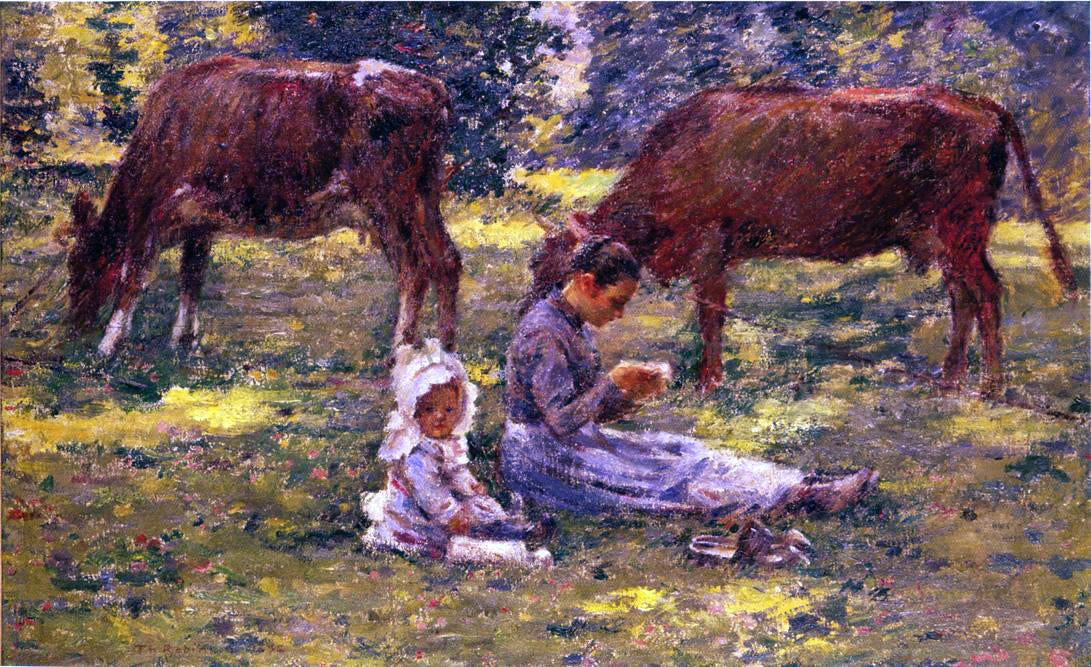 Theodore Robinson Watching the Cows - Hand Painted Oil Painting