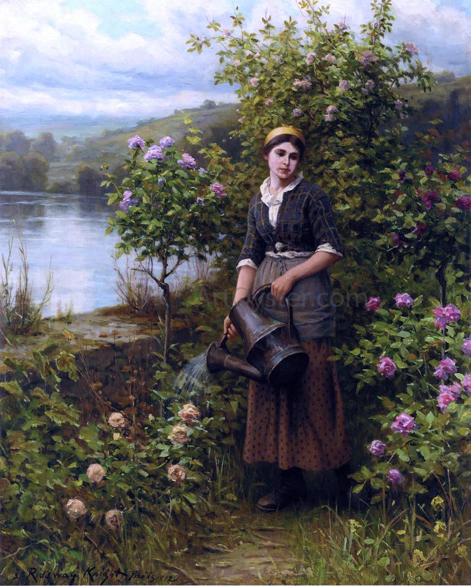 Daniel Ridgway Knight Watering the Garden - Hand Painted Oil Painting