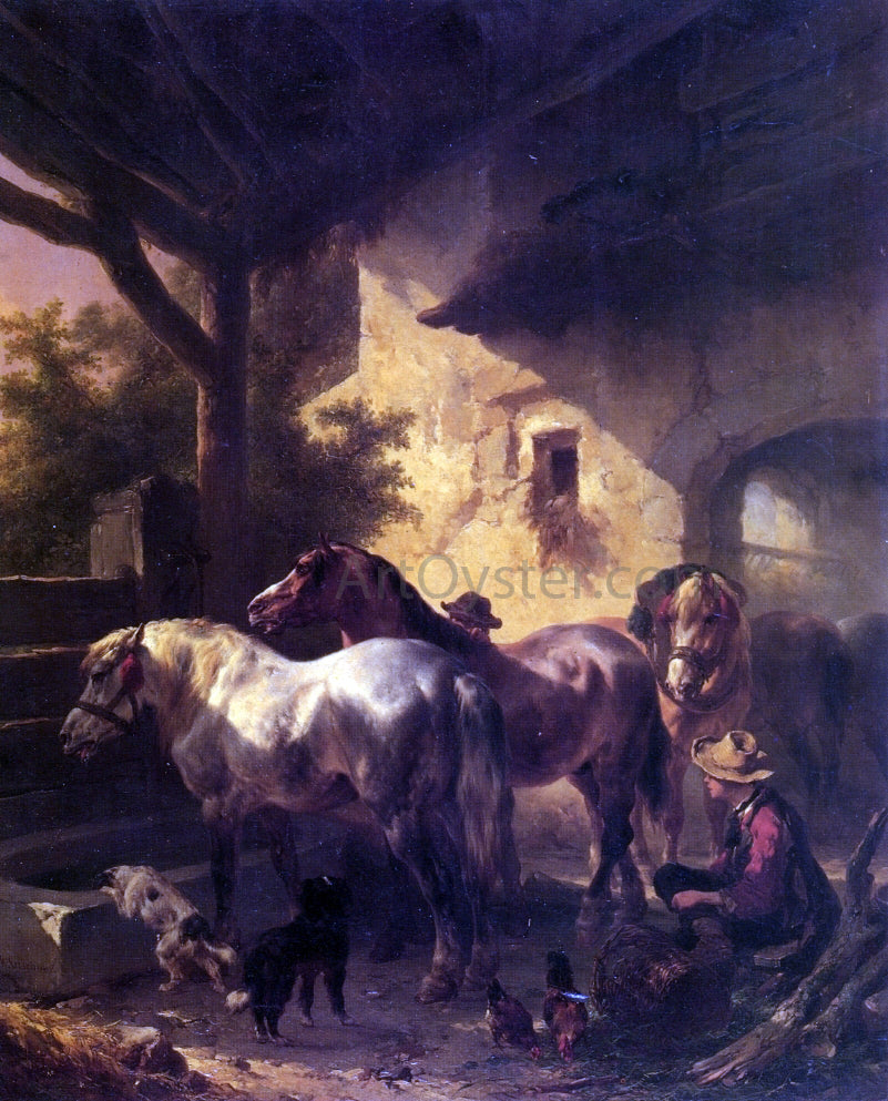 Wouterus Verschuur Watering the Horses - Hand Painted Oil Painting