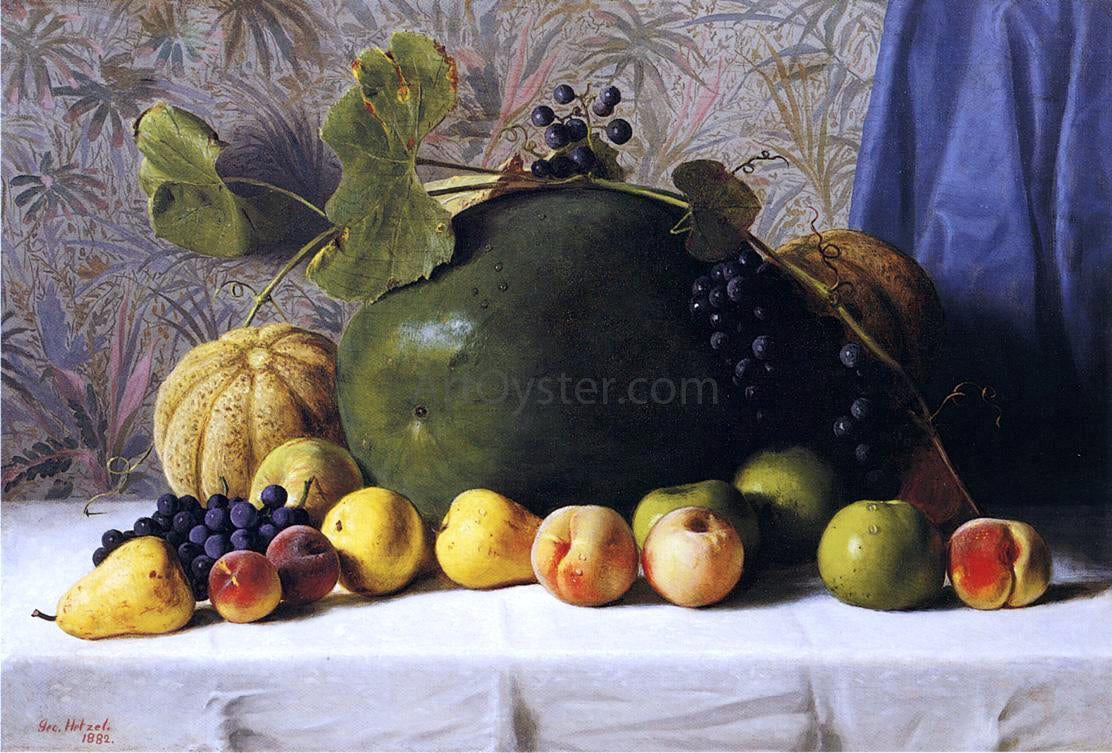 George Hetzel Watermelon, Cantaloupes, Grapes and Apples - Hand Painted Oil Painting