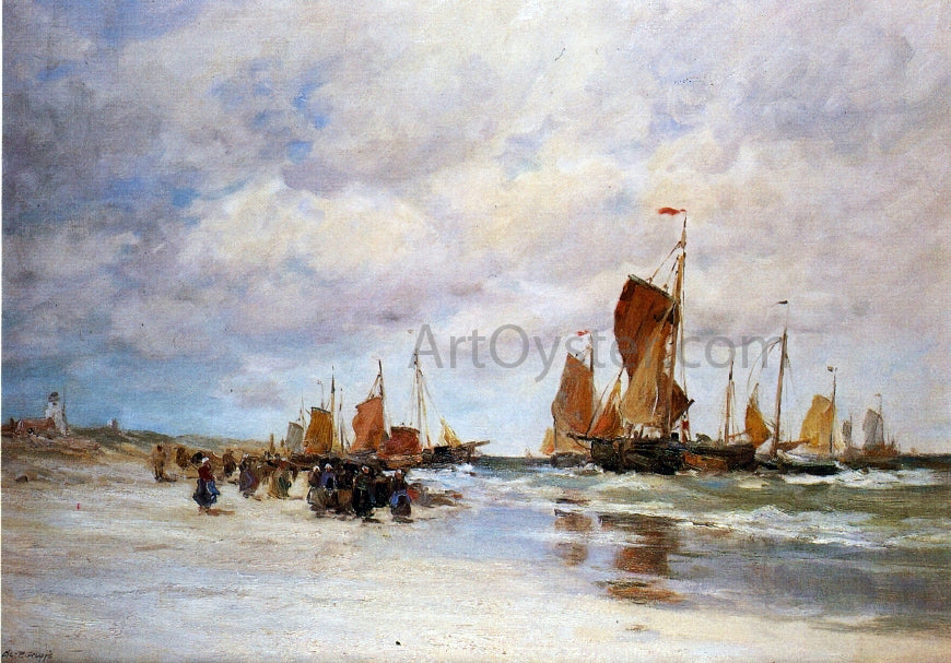 Charles Paul Gruppe Welcoming the Fishing Vessels Home - Hand Painted Oil Painting