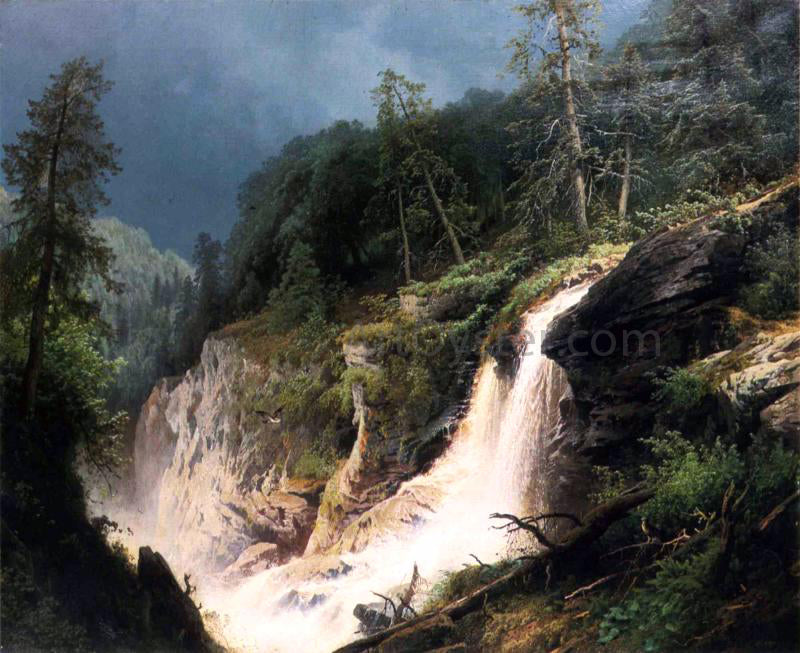 Herman Herzog Western Waterfall - Hand Painted Oil Painting