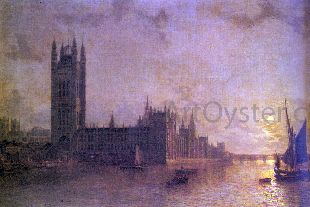 Henry Pether Westminister Abbey, The Houses of Parliament with the Construction of Wesminister Bridge - Hand Painted Oil Painting