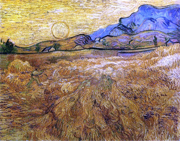 Vincent Van Gogh Wheat Field with Reaper and Sun - Hand Painted Oil Painting