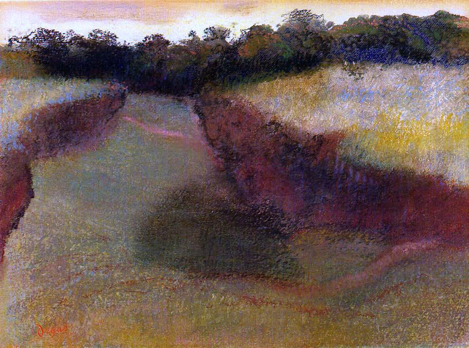 Edgar Degas Wheatfield and Line of Trees - Hand Painted Oil Painting