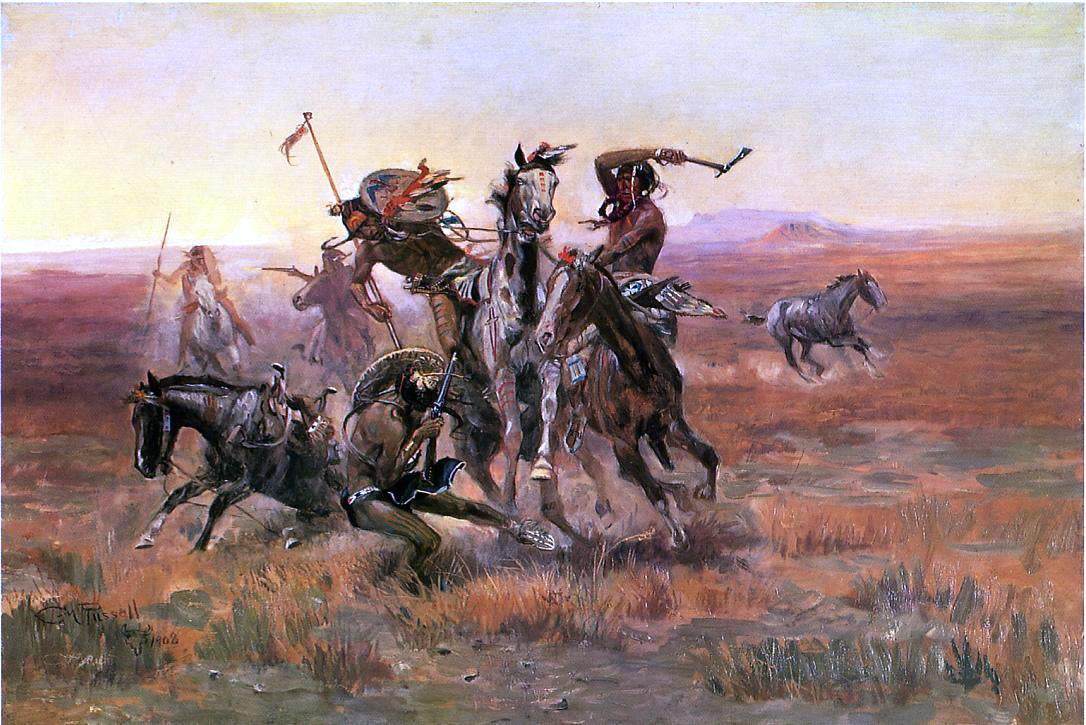 Charles Marion Russell When Blackfeet and Sioux Meet - Hand Painted Oil Painting