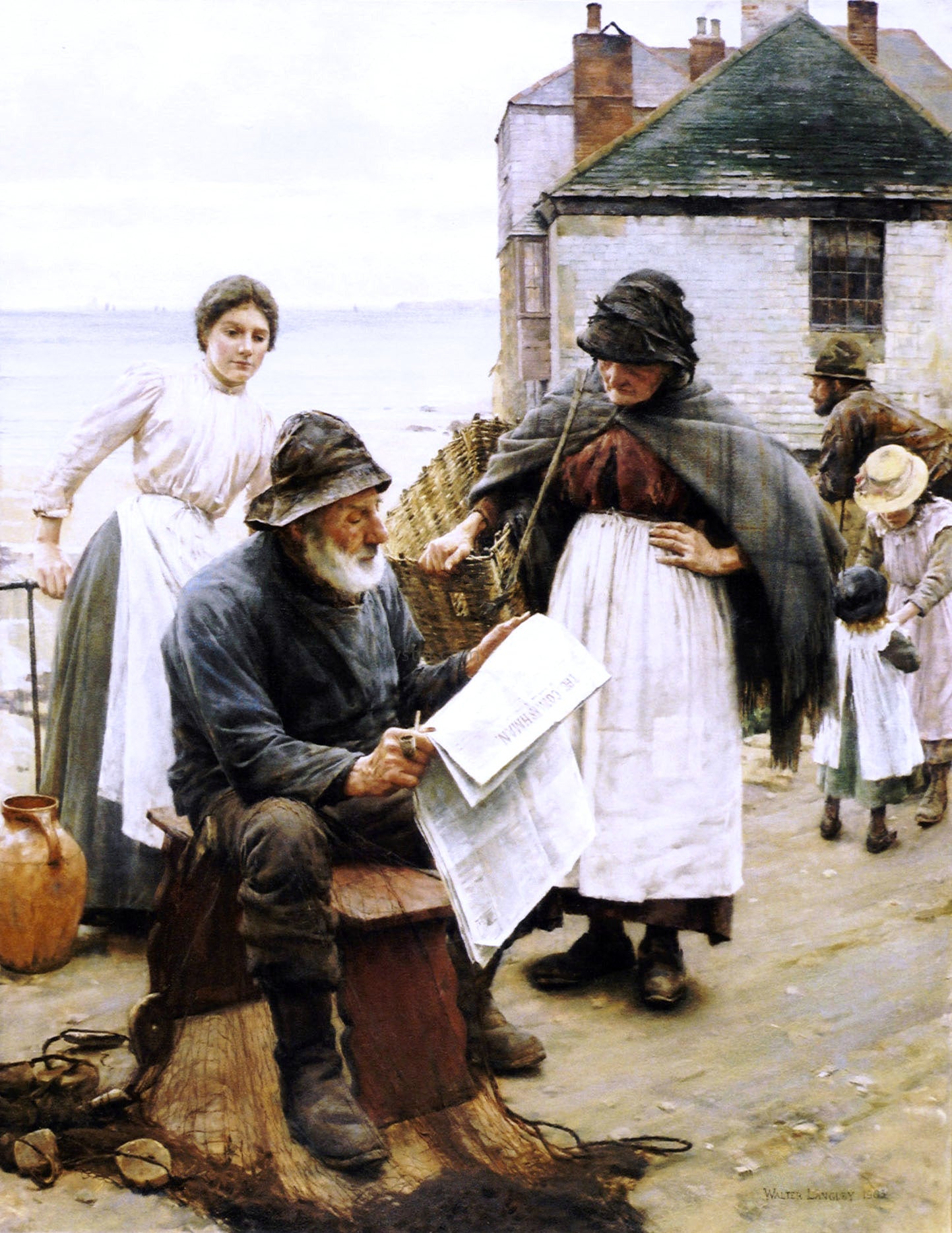 Walter Langley When the Boats are Away - Hand Painted Oil Painting