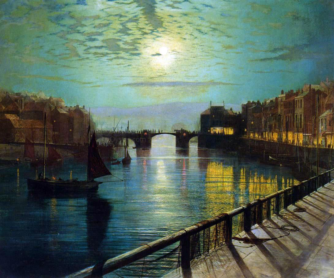 John Atkinson Grimshaw Whitby Harbor by Moonlight - Hand Painted Oil Painting
