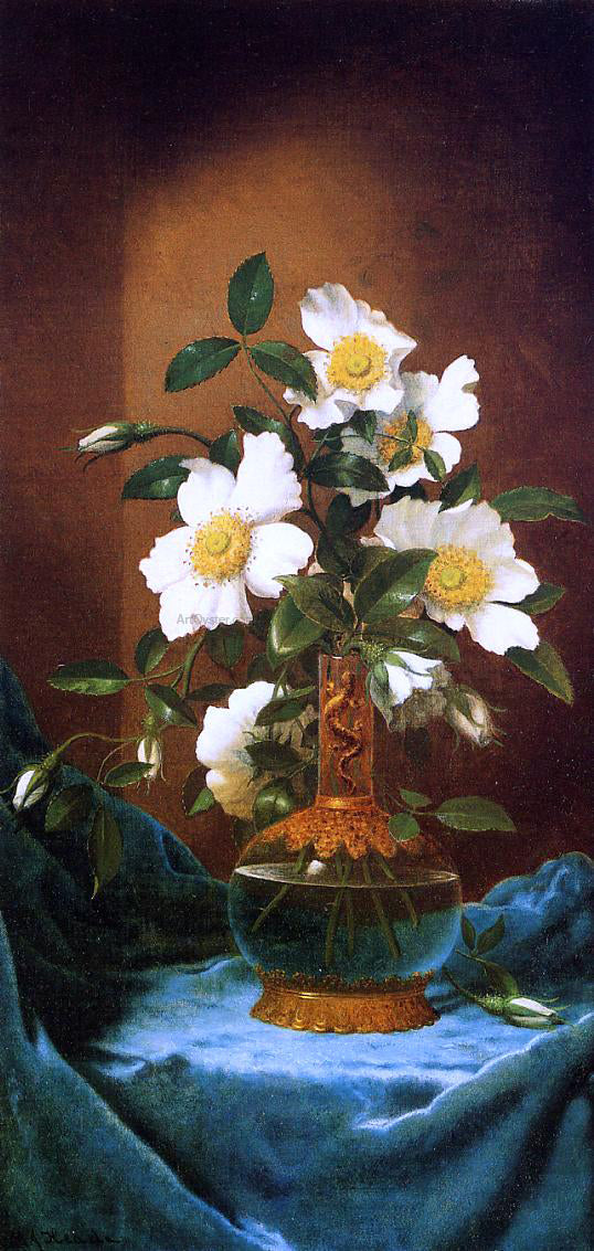 Martin Johnson Heade White Cherokee Roses in a Salamander Vase - Hand Painted Oil Painting