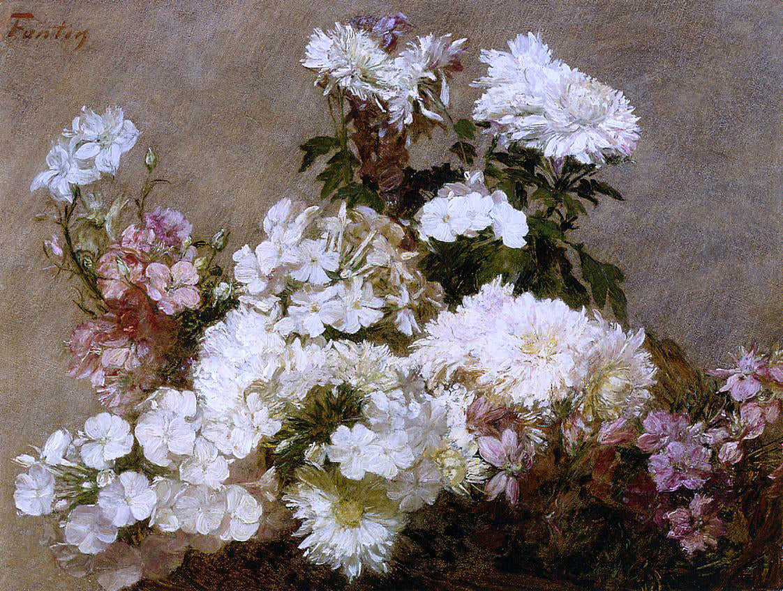 Henri Fantin-Latour White Phlox, Summer Chrysanthemum and Larkspur - Hand Painted Oil Painting