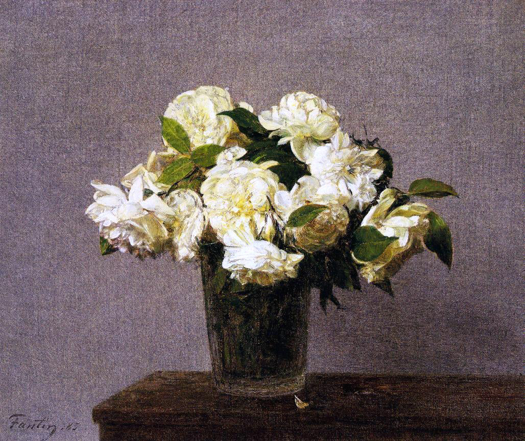 Henri Fantin-Latour White Roses in a Vase - Hand Painted Oil Painting